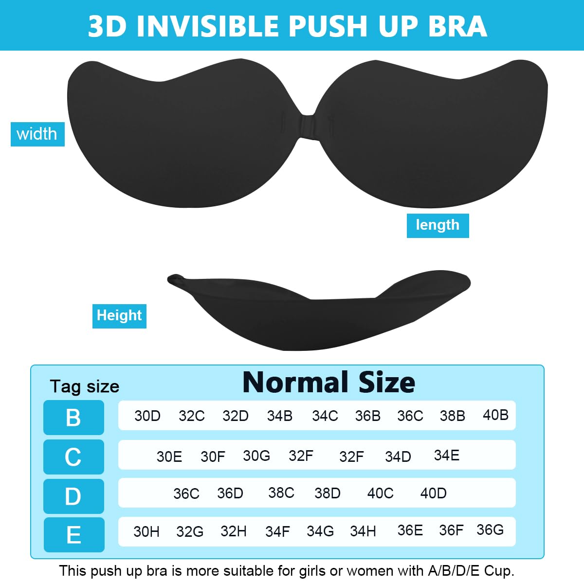 MAYCREATE 1 Pair Silicone Wire Free Stick-On Bra Padded, Adhesive Bra Upgrad Sticky Invisible Backless Strapless Push Up Bras for Womens Nipple, Black, D MAYCREATE 1 Pair Silicone Wire Free Stick-On Bra Padded, Adhesive Bra Upgrad Sticky Invisible Backless Strapless Push Up Bras for Womens Nipple, Black, D